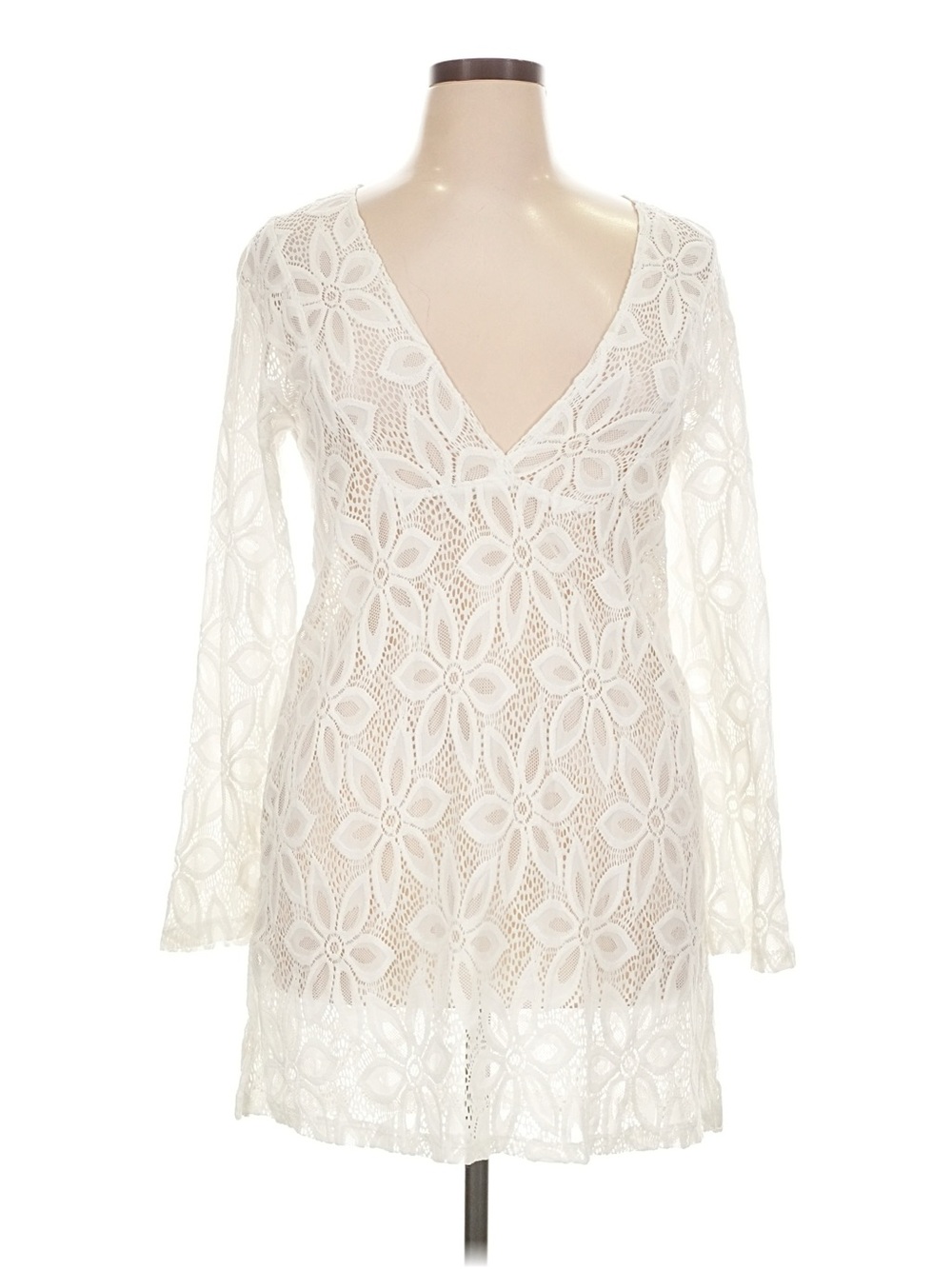 NWT Sheer White Floral Lace V-Neck Swim Coverup
